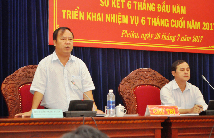 Đồng chí Châu Ngọc Tuấn- Phó Bí thư Tỉnh ủy, Trưởng Ban Chỉ đạo tỉnh về thực hiện QCDC ở cơ sở phát biểu kết luận hội nghị. 