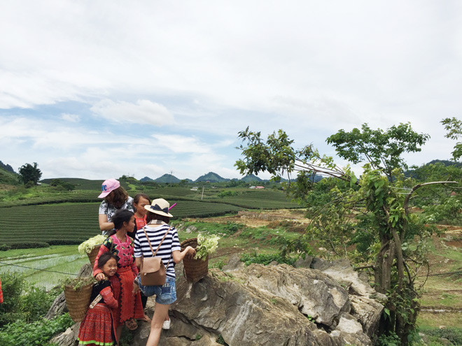  Ở ngay tại đồi chè có rất nhiều em nhỏ dân tộc với trang phục sặc sỡ sẵn sàng chụp ảnh cùng bạn