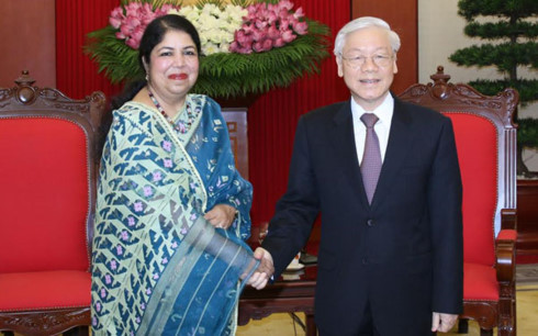 Tổng Bí thư Nguyễn Phú Trọng tiếp bà Shirin Sharmin Chaudhury, Chủ tịch Quốc hội Bangladesh.
