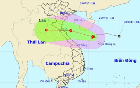 Hướng đi của cơn bão số 4. (Ảnh: TTDB KTTV TW) Hướng đi của cơn bão số 4. (Ảnh: TTDB KTTV TW)