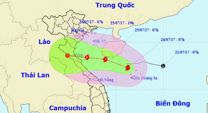Sơ đồ dự báo hướng đi bão số 2 - Ảnh: Trung tâm Dự báo khí tượng thủy văn Trung ương