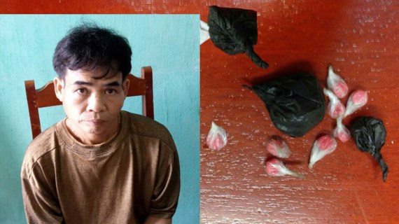 Đối tượng Hà Văn Nịnh và tang vật. Đối tượng Hà Văn Nịnh và tang vật.