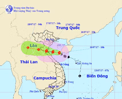 Hình ảnh đường đi của bão số chiều 16/7. 