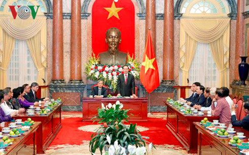 Chủ tịch nước Trần Đại Quang phát biểu tại buổi gặp mặt. Chủ tịch nước Trần Đại Quang phát biểu tại buổi gặp mặt.