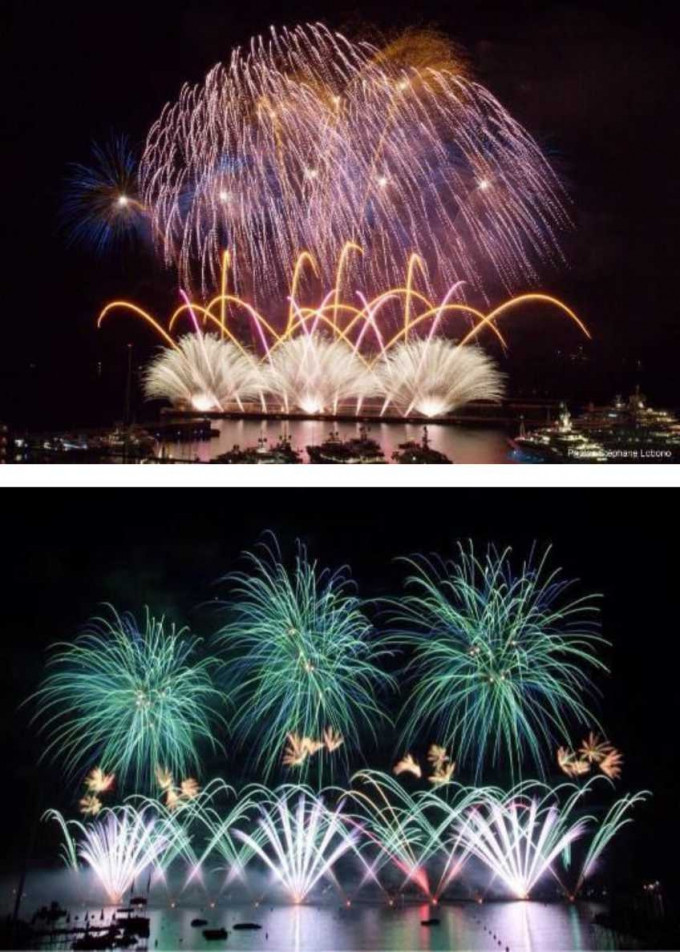 Hình ảnh pháo hoa rực rỡ, nhiều sắc màu của đội pháo hoa Anh.