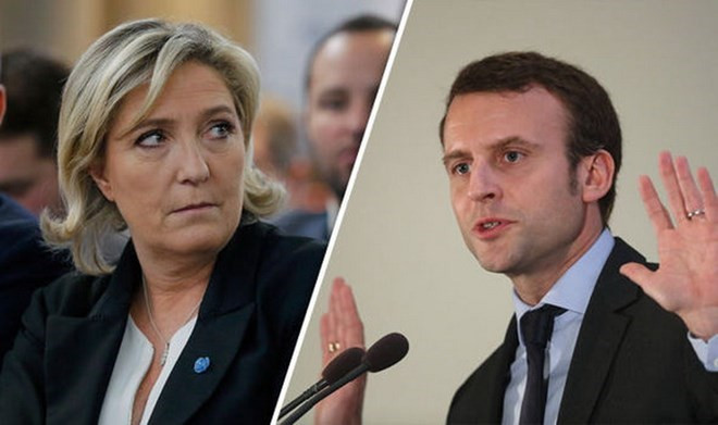 Hai ứng cử viên Le Pen và Macron.