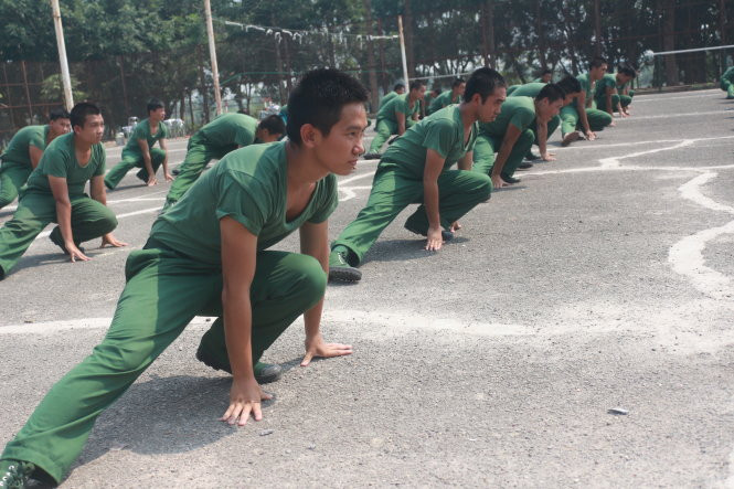 Giờ tập thể lực của tân binh.