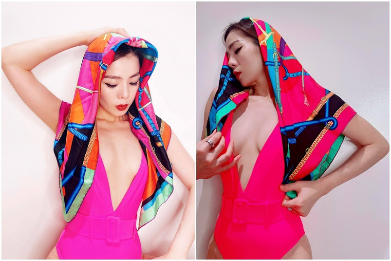 Đường cong gợi cảm giúp Lệ Quyên tự tin diện các trang phục cắt xẻ táo bạo. Ảnh: FBNV
