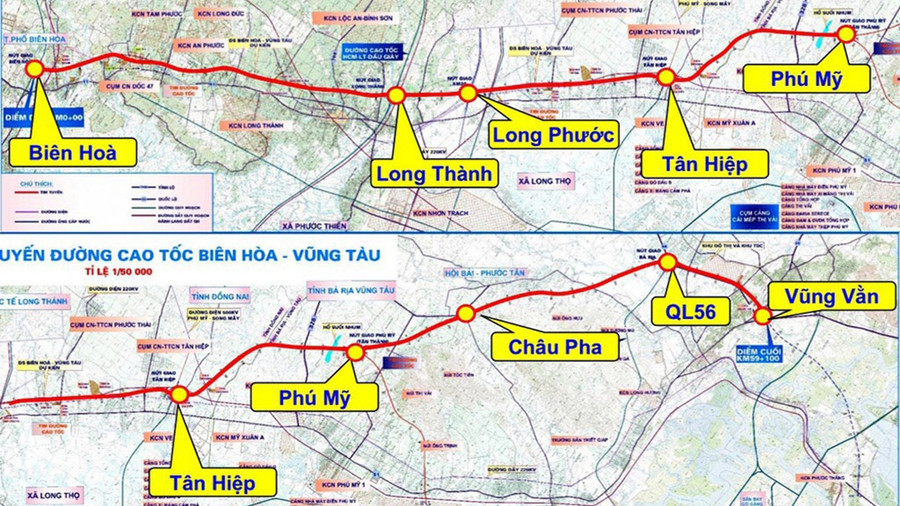 Sơ đồ tuyến cao tốc Biên Hoà - Vũng Tàu. ẢNH SỞ GTVT BÀ RỊA - VŨNG TÀU