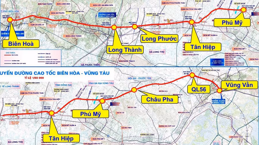 Sơ đồ tuyến cao tốc Biên Hoà - Vũng Tàu. ẢNH SỞ GTVT BÀ RỊA - VŨNG TÀU