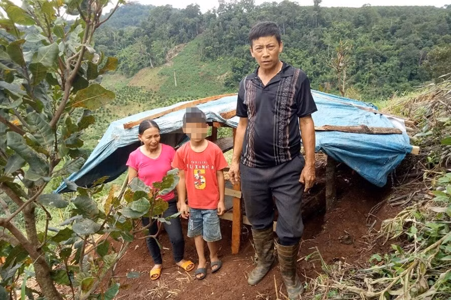 Gia đình lên núi dựng chòi cho em Tài học online. Ảnh: Phan Tuấn