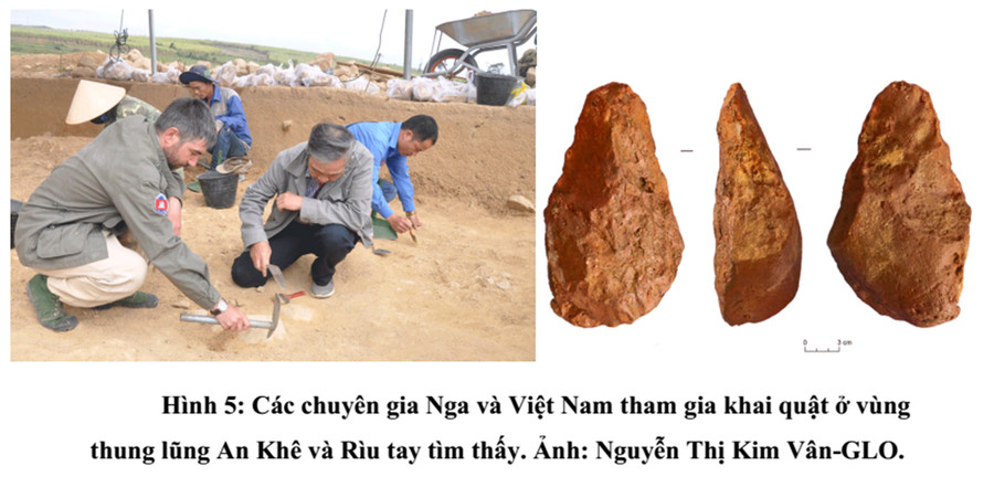 Khu dự trữ sinh quyển Cao nguyên Kon Hà Nừng còn là vùng đất giàu trầm tích văn hóa, lịch sử. Trong ảnh, các chuyên gia Nga và Việt Nam đang tham gia khai quật ở vùng thung lũng An Khê và rìu tay được tìm thấy. Ảnh: Nguyễn Thị Kim Vân