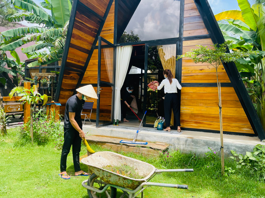 Homestay Tiên Sơn dọn dep, vệ sinh sẵn sàng đón khách đến nghĩ dưỡng, tham quan