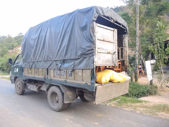 Xe tải chở 6 xác cá thể linh trưởng trong bao tải màu vàng