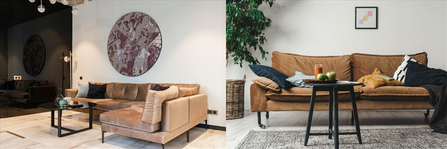 Ghế sofa vải bố mịn, nỉ... là mẫu nội thất được ưa chuộng khi đến mùa thu - đông. Đồ họa: M.H