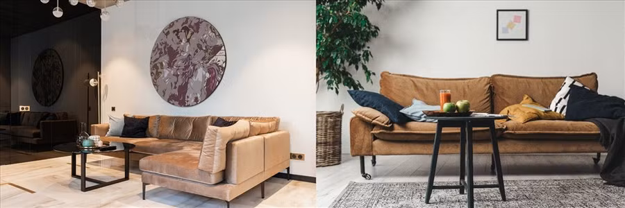 Ghế sofa vải bố mịn, nỉ... là mẫu nội thất được ưa chuộng khi đến mùa thu - đông. Đồ họa: M.H