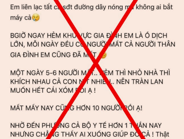 Thông tin sai sự thật lan truyền ở TP.HCM hồi tháng 8.2021. Ảnh: Chụp màn hình