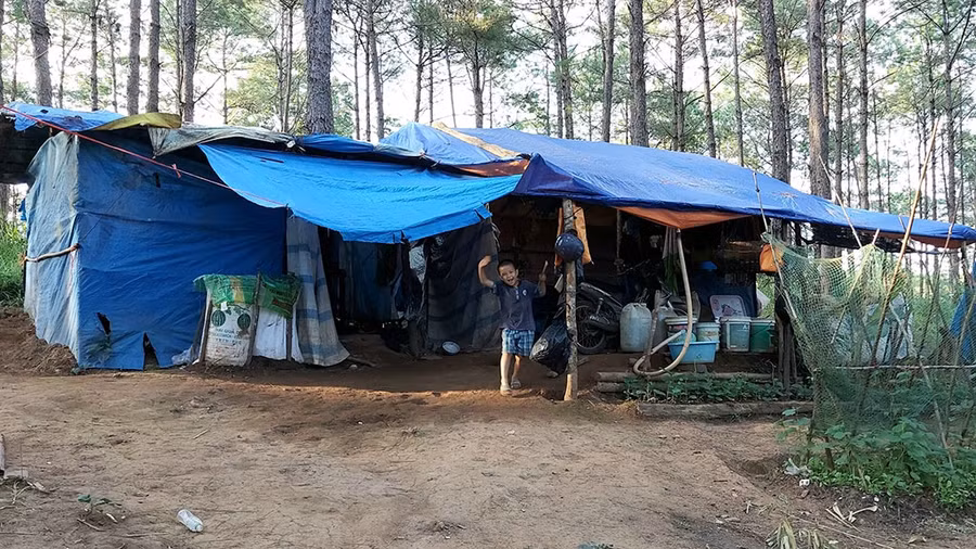 Túp lều trống trước hở sau của mẹ con chị Liễu. Ảnh: Đức Nhật