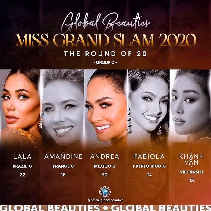  Đại diện Việt Nam không thể vượt qua các ứng viên mạnh để ghi tên mình vào Top 8 Miss Grand Slam. Ảnh: Global Beauties
