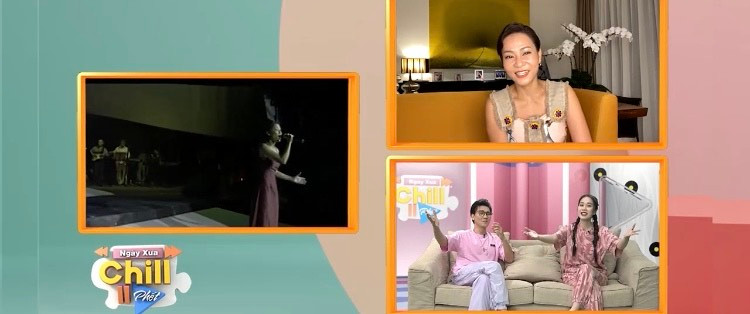 Thu Minh xúc động khi xem lại hình ảnh của mình trong những năm về trước. Ảnh: VTV