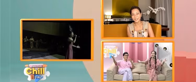 Thu Minh xúc động khi xem lại hình ảnh của mình trong những năm về trước. Ảnh: VTV