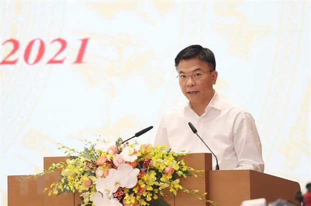  Bộ trưởng Bộ Tư pháp Lê Thành Long phát biểu. (Ảnh: Dương Giang/TTXVN)