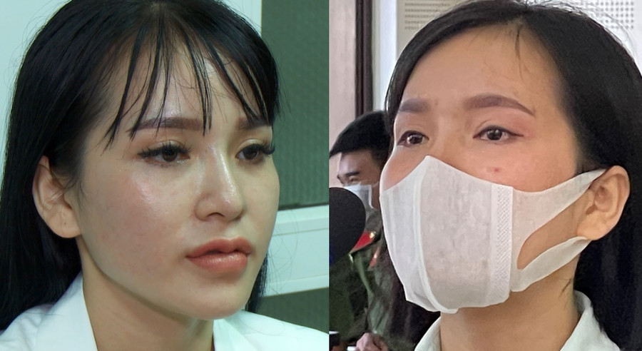 Trang khi bị bắt (bên trái) và trước tòa. Ảnh: Văn Tiến