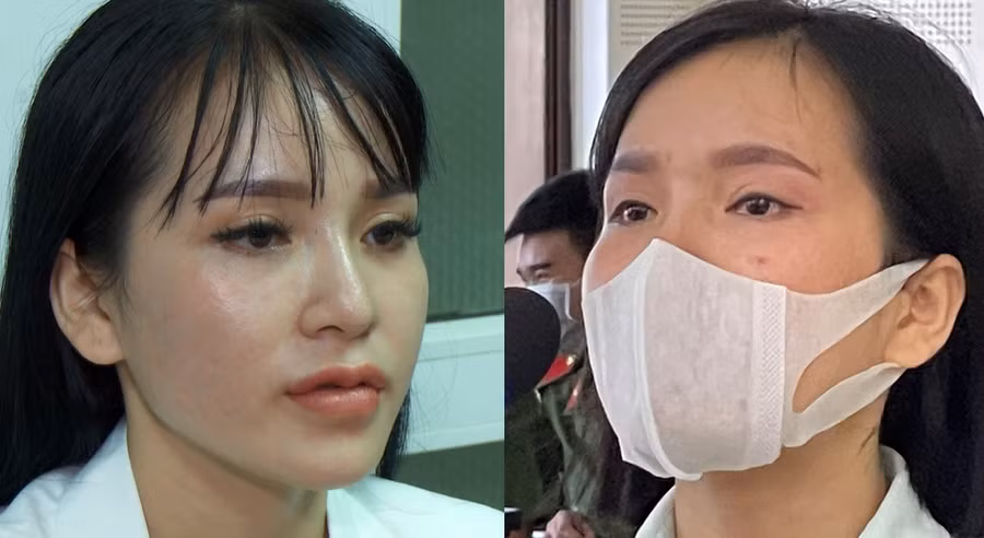 Trang khi bị bắt (bên trái) và trước tòa. Ảnh: Văn Tiến