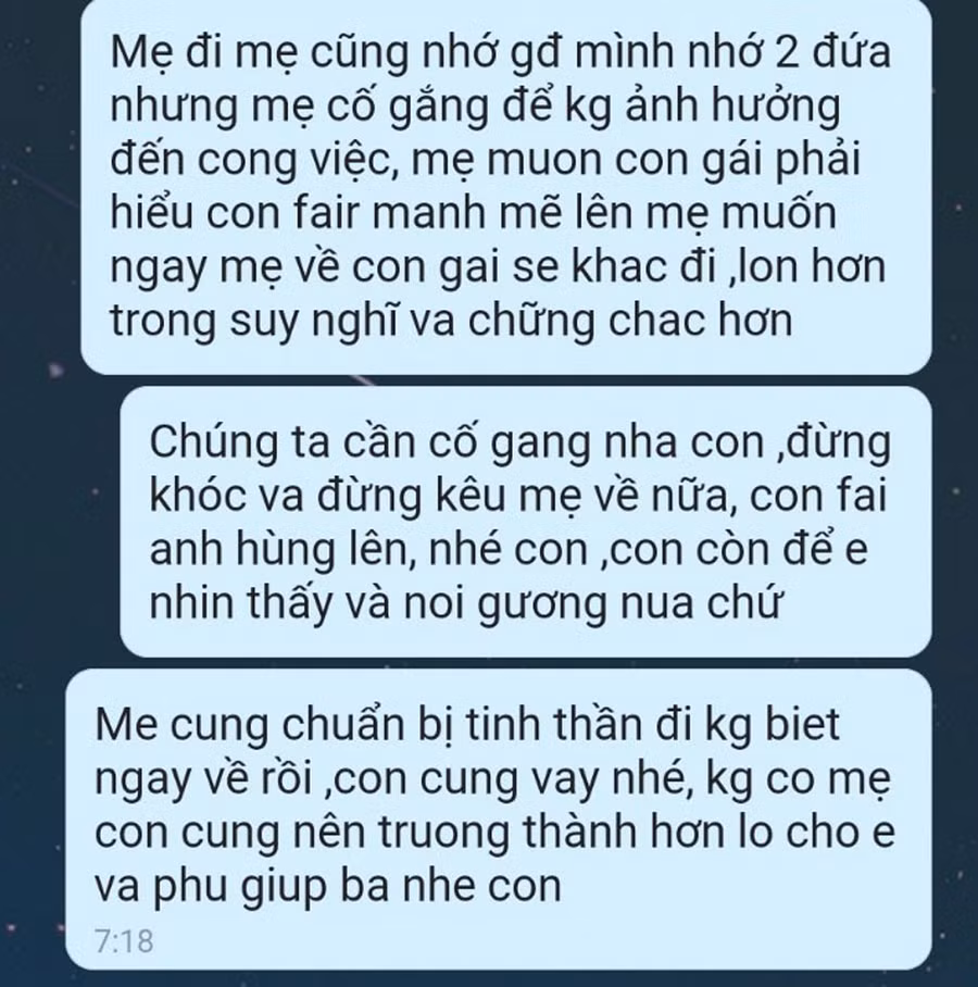 BS Trần Ngọc Hoàng Dung gửi tin nhắn động viên con. Ảnh: Chụp lại màn hình
