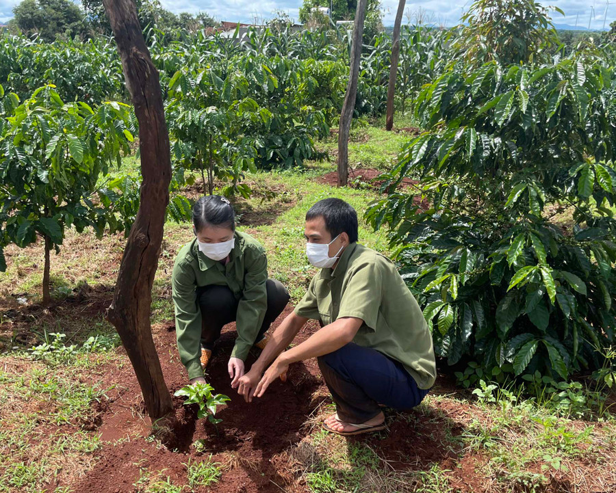Chị Phạm Thị Vui (bìa trái, làng Tung Blai, xã Ia Dreng, huyện Chư Pưh) vui mừng khi được tỉnh đón về quê an toàn, vơi bớt nỗi lo dịch bệnh. Ảnh: Phan Lài