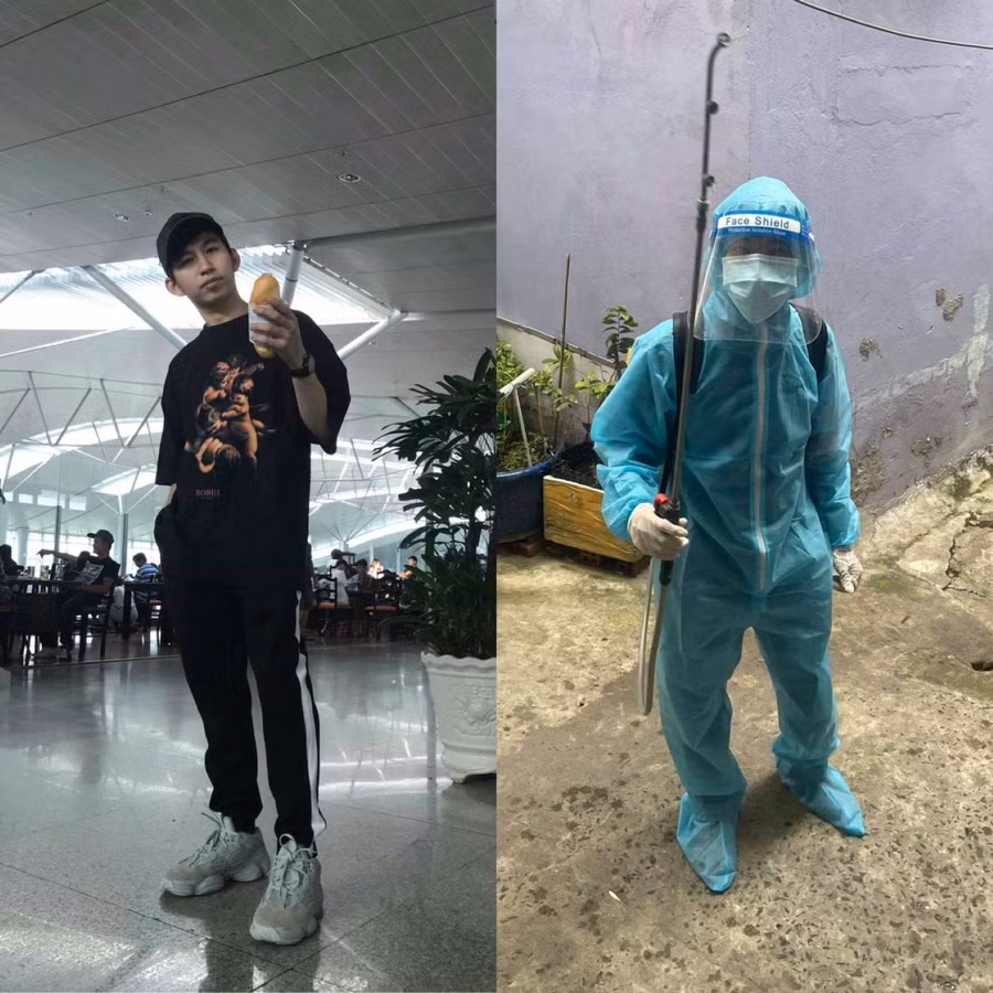 Bình trong các hoạt động thường ngày (trái) và trong lúc đang làm nhiệm vụ (phải). Ảnh: NVCC