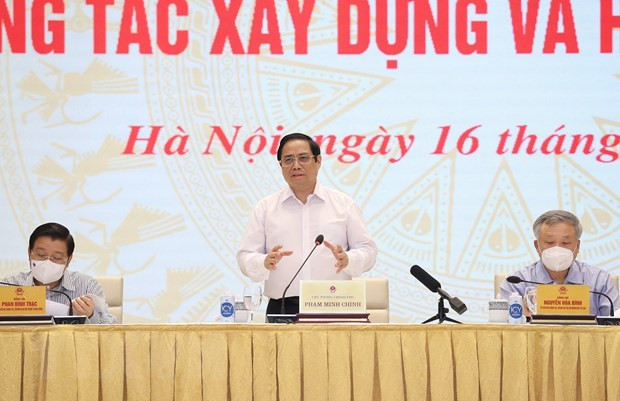 Thủ tướng Phạm Minh Chính chủ trì hội nghị. (Ảnh: Dương Giang/TTXVN)