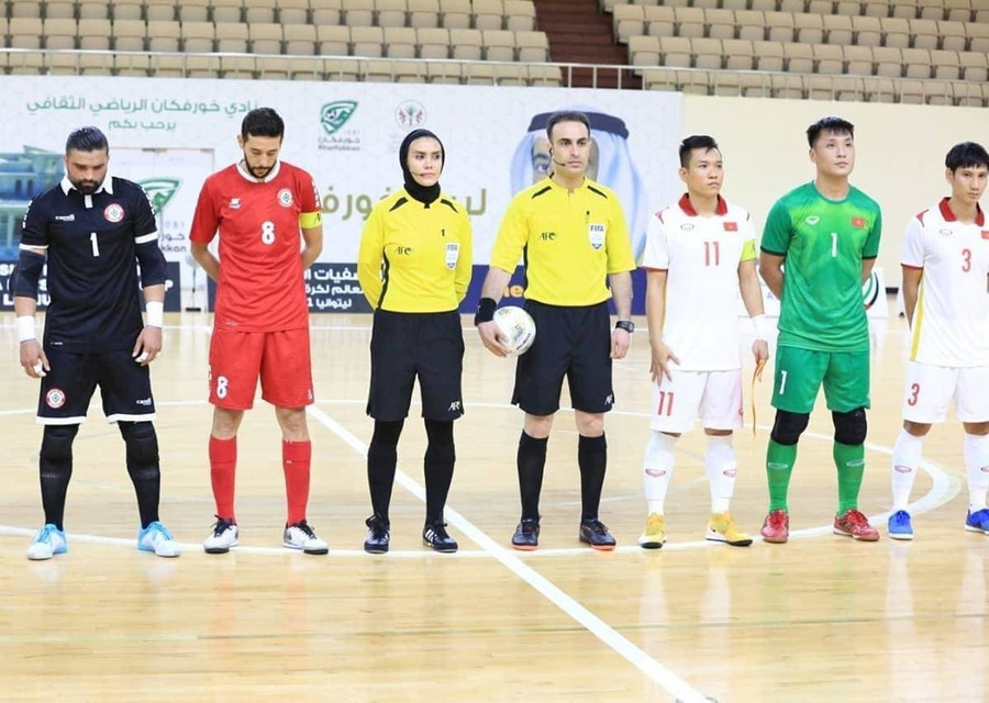 Thủ môn Hồ Như Ý trong trận play-off gặp đội Li Băng. Ảnh: Đội Futsal Việt Nam