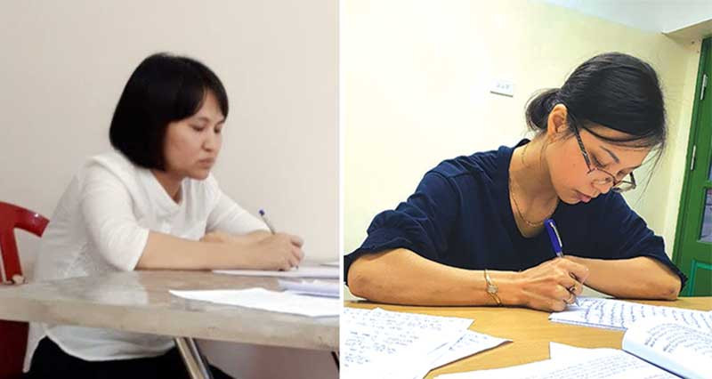 Nguyễn Thị Vân và Vũ Kim Oanh tại cơ quan Công an.