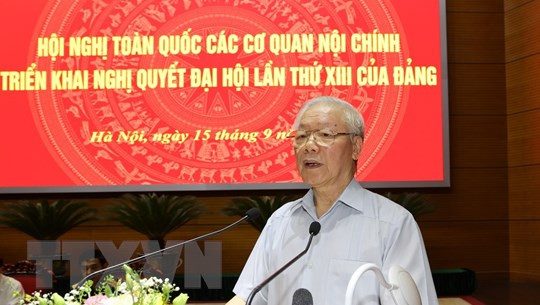 Tổng Bí thư Nguyễn Phú Trọng phát biểu chỉ đạo hội nghị. (Ảnh: Trí Dũng/TTXVN) Tổng Bí thư Nguyễn Phú Trọng phát biểu chỉ đạo hội nghị. (Ảnh: Trí Dũng/TTXVN)