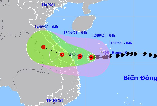  Dự báo vị trí và hướng di chuyển của bão số 5 - Nguồn: Trung tâm Dự báo khí tượng thủy văn quốc gia