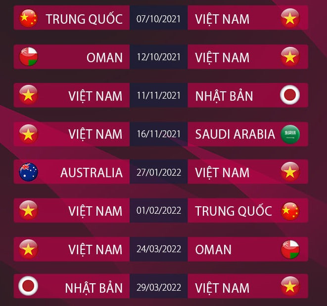 Lịch thi đấu các trận còn lại của đội tuyển Việt Nam. Ảnh: VFF