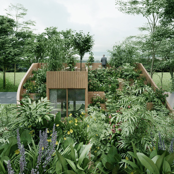 Điểm nhấn ấn tượng nhất của ngôi nhà gỗ 75 m2 này là phần vườn trên mái với đủ loại cây cảnh và rau trái. Kiến trúc sư hy vọng, gia đình có thể tự canh tác, sản xuất đủ nguồn thực phẩm xanh cho bữa ăn hàng ngày. Điểm nhấn ấn tượng nhất của ngôi nhà gỗ 75 m2 này là phần vườn trên mái với đủ loại cây cảnh và rau trái. Kiến trúc sư hy vọng, gia đình có thể tự canh tác, sản xuất đủ nguồn thực phẩm xanh cho bữa ăn hàng ngày.