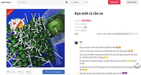  Kẹo mút cần sa được rao bán tràn lan trên mạng. Ảnh: Internet.