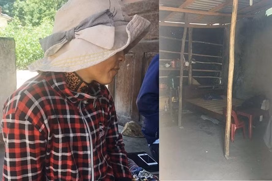 Bà K và chiếc giường nơi đặt bé trai sau khi được sinh ra - Ảnh: Vietnamnet