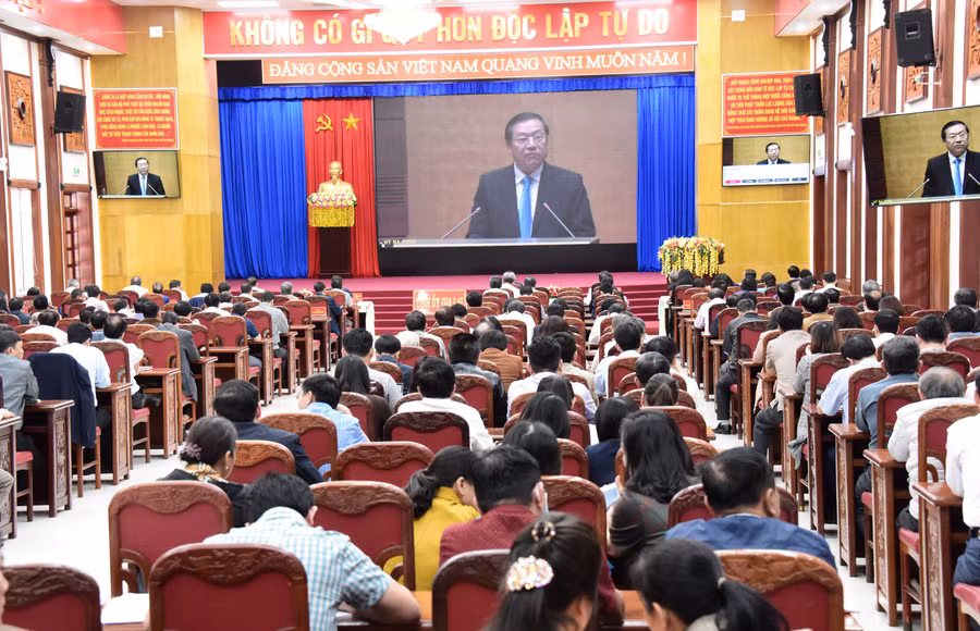 Quang cảnh hội nghị tại điểm cầu Hội trường 2-9. Ảnh: Đức Thụy