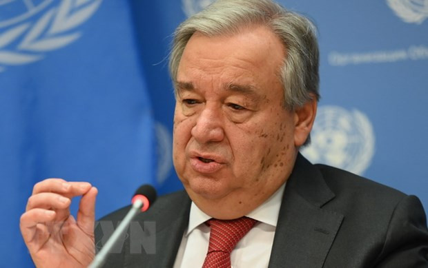  Tổng Thư ký Liên hợp quốc Antonio Guterres phát biểu tại trụ sở Liên hợp quốc ở New York, Mỹ. (Ảnh: AFP/TTXVN)