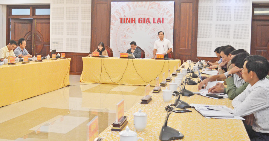 Quang cảnh hội nghị tại điểm cầu UBND tỉnh. Ảnh: Anh Huy