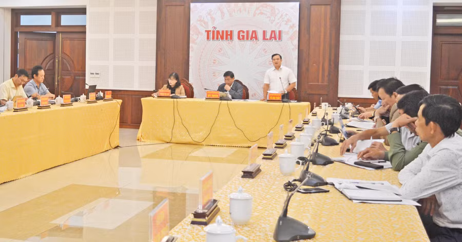 Quang cảnh hội nghị tại điểm cầu UBND tỉnh. Ảnh: Anh Huy