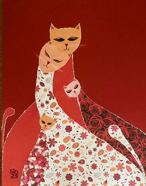 Dịu dàng hình tượng mèo dưới nét bút của tác giả Hoàng Phương Liên. (Ảnh: BTC)