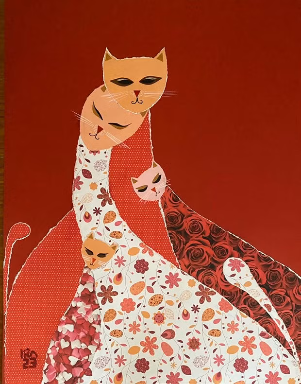 Dịu dàng hình tượng mèo dưới nét bút của tác giả Hoàng Phương Liên. (Ảnh: BTC)