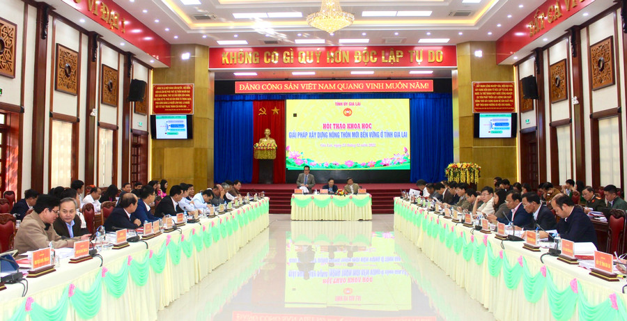 Hội thảo khoa học "Giải pháp xây dựng nông thôn mới bền vững ở tỉnh Gia Lai" ảnh 3 Quang cảnh hội thảo khoa học Giải pháp xây dựng nông thôn mới bền vững ở tỉnh Gia Lai. Ảnh: Phan Lài