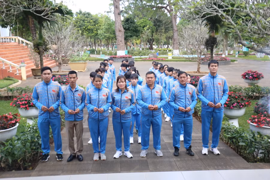 Các huấn luyện viên và vận động viên của đoàn thể thao Gia Lai đã quyết tâm thi đấu để đạt thành tích cao tại Đại hội Thể thao toàn quốc lần thứ IX năm 2022. Ảnh: Văn Ngọc