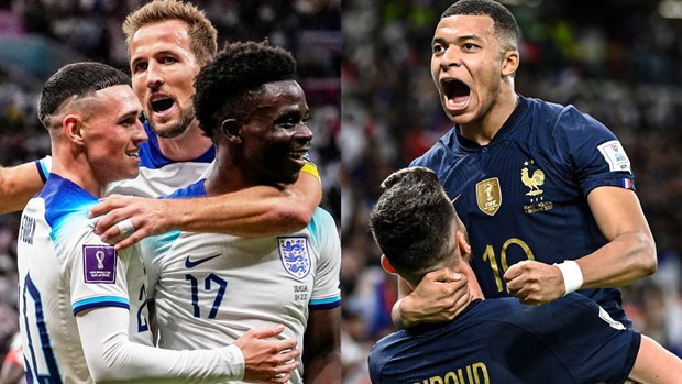 Anh và Pháp - hai đội có hàng công khủng khiếp tại World Cup 2022 - sẽ đối đầu ở vòng Tứ kết. Nguồn: Sky Sports Anh và Pháp - hai đội có hàng công khủng khiếp tại World Cup 2022 - sẽ đối đầu ở vòng Tứ kết.Nguồn: Sky Sports