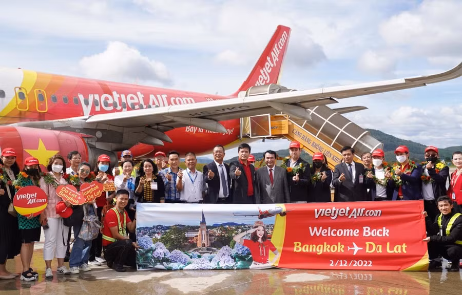 Vietjet Thái Lan vừa mở lại đường bay thẳng duy nhất kết nối Đà Lạt với Bangkok của Thái Lan. Ảnh: CTV/Vietnam+